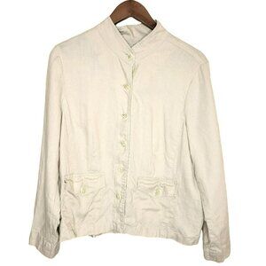 Deroo 100% Linen Khaki Button Up Utility Jacket Blazer Tan Long Sleeve Pockets M